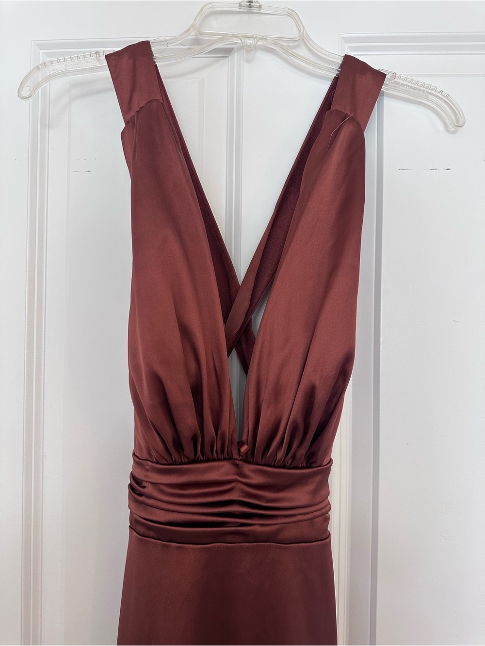 Revelry Satin Dylan Cinnamon Rose V-Back Gown
